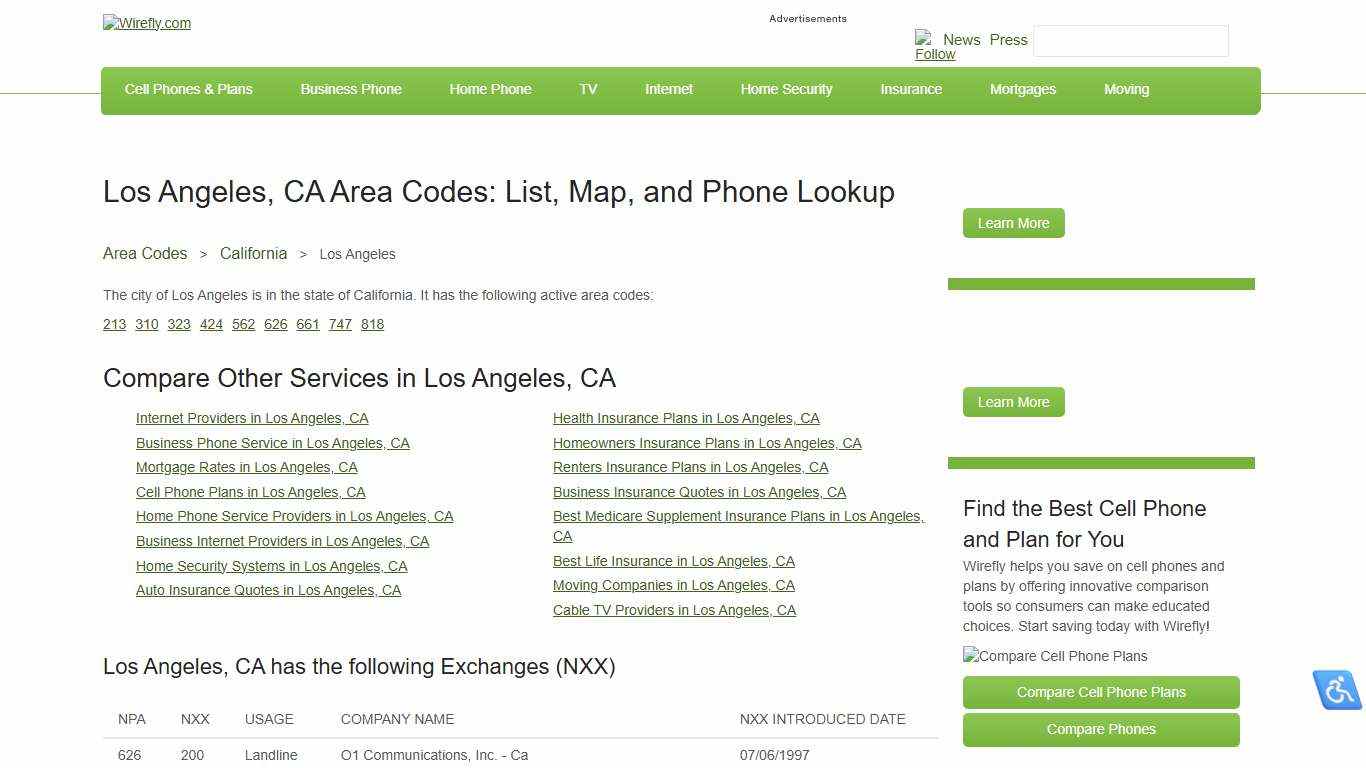 Los Angeles, CA Area Codes: List, Map, and Phone Lookup | Wirefly